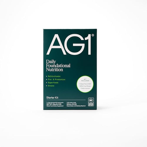 AG1 Athletic Greens 7-Day Starter Kit – All-in-One Greens Powder with Multivitamin Probiotics Superfoods – Includes 7 Travel Packs BPA-Free Shaker &amp Habit-Building Journal