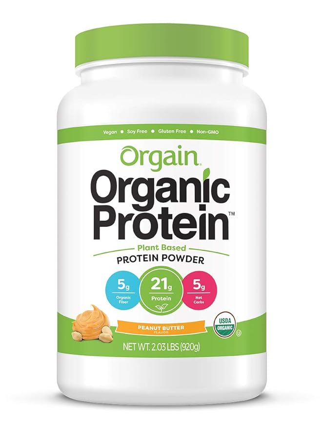 Orgain Organic Vegan Protein Powder + Greens Creamy Chocolate Fudge (1.94lb) and Organic Vegan Protein Powder Peanut Butter (2.03lb) Bundle