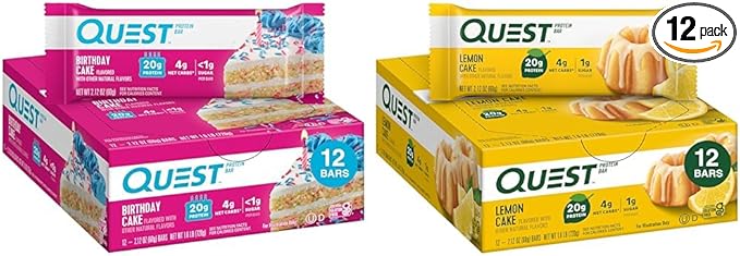 Quest Nutrition Birthday Cake Protein Bars High Protein Low Carb Gluten Free Keto Friendly 12 Count &amp Lemon Cake Protein Bars High Protein Low Carb Gluten Free Keto Friendly 12 Count