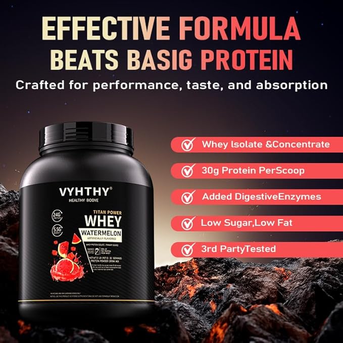 Watermelon Flavored Whey Protein Powder24g Protein per Serving Fast-Absorbing Concentrated whey Protein Low Sugar Gluten-Free Natural Flavor 2 lbs/32 oz.