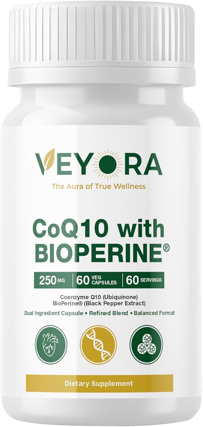 CoQ10 with BioPerine® 250 mg | 60 Vegan Capsules | Coenzyme Q10 + Black Pepper Extract