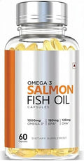 Naturix Omega 3 1000mg Salmon Fish Oil Capsules for Men &amp Women | 180mg EPA &amp 120mg DHA | No Fishy Burps | Supports Healthy Heart - 60 Softgels | Pack of 1
