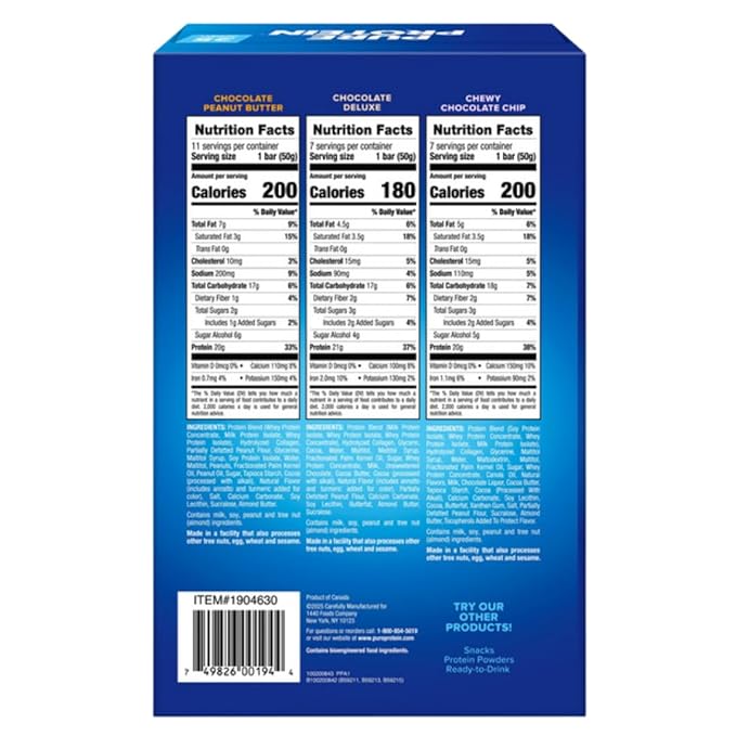 Pure! Protein Bars Variety Pack High Protein Nutrition Bars Minimal Sugar Gluten Free Snack Bars for Energy Support 25 Count (Pack of 2) – Chocolate Peanut Butter Chocolate Deluxe Chewy Chocolat
