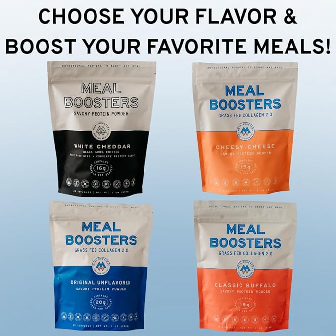 Meal Boosters Savory Protein Powder Supplement | 15–20g Complete Protein Meal Enhancer for Cooking &amp Prep | Collagen Peptides for Gut Joint &amp Support | Keto Friendly Gluten Free (Classic Buf