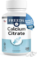 Freeda Pure Calcium Citrate 1000mg per Serving – Kosher Vegan Bone Strength Supplement – Supports Bone Density &amp Muscle Function – Calcium Supplements for Women and Men – No Vitamin D (250 Tablets