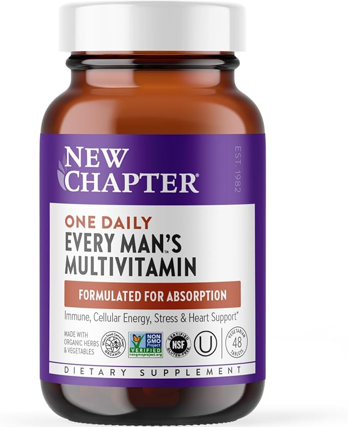 New Chapter Men’s Multivitamin B6 Extra B12 D3 Vitamin C &amp Zinc Immune Heart Cellular Energy and Brain Health Gentle on The Stomach One Daily Non-GMO Gluten-Free 18+ 48 Tablets