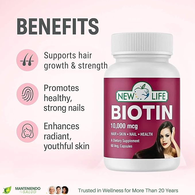 New Life Biotin 10000mg Hair Support 60 Veg Capsules 60 Capsules
