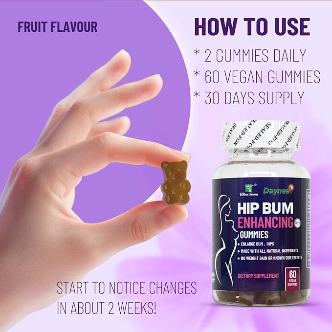 Hip Butt Enhancement Gummies Booty Multivitamins Supplements for Firm and Lift Bigger Buttocks for Women 60 Count