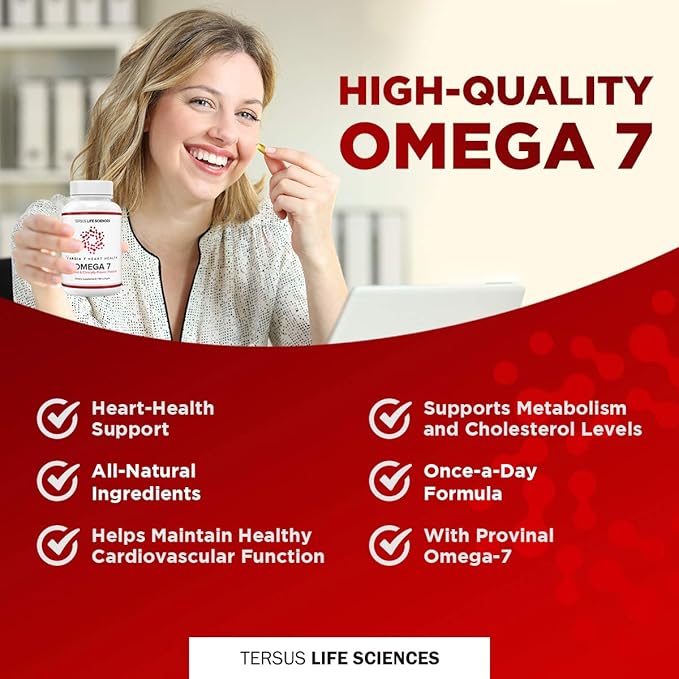 Heart Health Omega 7 - Containing Patented Provinal Purified Omega 7 Fatty Acids - No Fish Smell or Burp-Back - 90ct Soft Gels