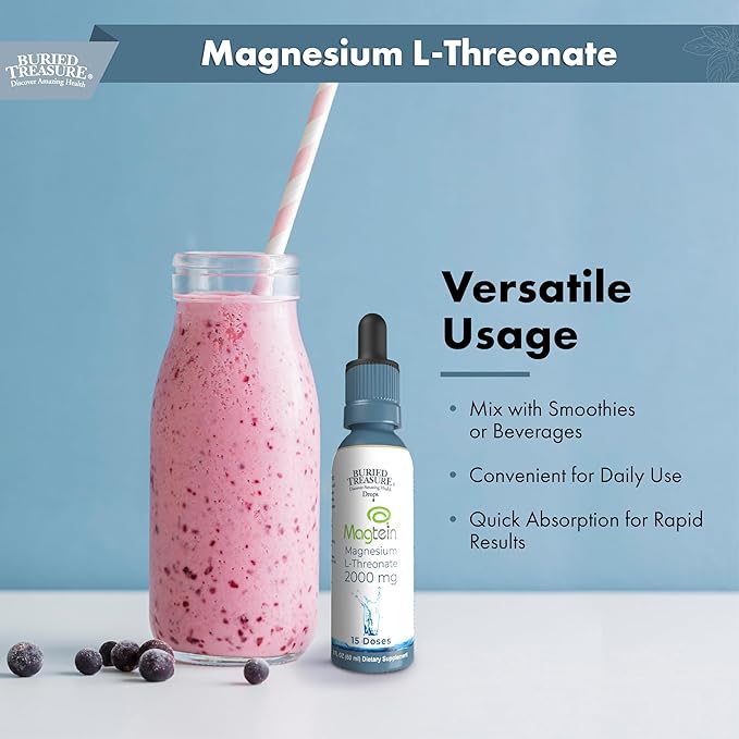 Buried Treasure Magtein - 2 oz. 15 Doses Brain Health Magnesium L-Threonate for Enhanced Memory and Sleep