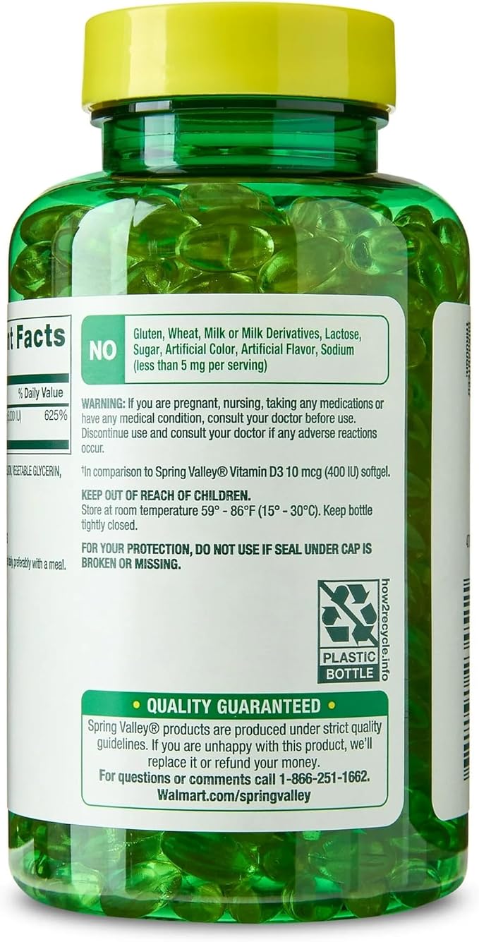 SUREFECT Spring Valley Extra Strength Vitamin D3 125 mcg (5000 IU) Softgels Bone &amp Immune Support - 400 Count Organizer