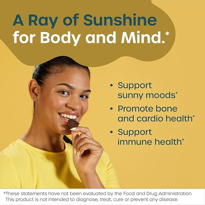 Fx Chocolate Sunshine - Vitamin D Sugar Free Chocolate for Mood Immune &amp Bone Support - 2000 IU D3 with Vitamin K Keto (30 Pieces)