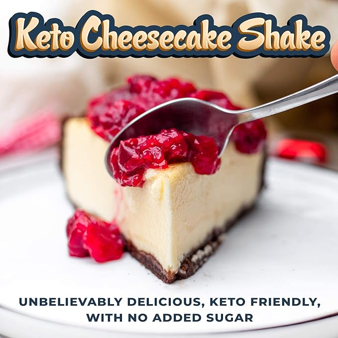 16oz Cheesecake Keto Meal Replacement Shake - Low Carb Keto Protein Powder Mix High Fat Protein Shake with MCTs from Coconut Oil Powder Collagen Peptides and Real USA Cream Cheese - 2 Net Carbs