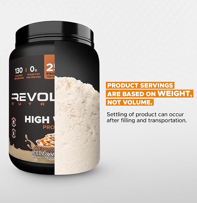 Revolution Nutrition High Whey Protein Powder 2LB Whey Isolate Gluten Free Lean Muscle Mass for Men &amp Women 25g of Protein Per Scoop 908 g 24 Servings (Caramel Iced Cappuccino 2 Pound)