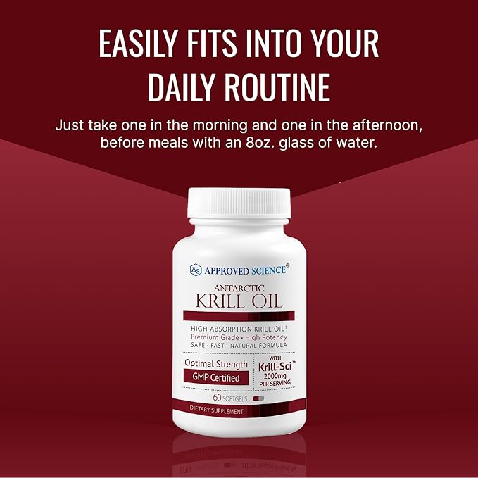 Approved Science Krill Oil - 2000mg Antarctic Krill Oil 650mcg Astaxanthin - 260mg EPA 160mg DHA - 60 Softgels - 1 Month Supply