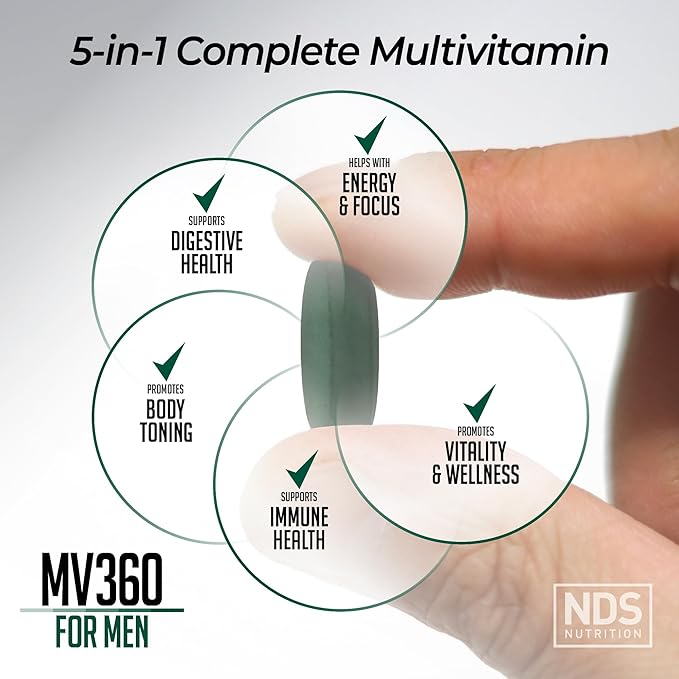 Men's Nutrition MV360 5-in-1 Complete Multivitamin with Essential Vitamins for Energy Digestion Toning Immune Support and Mens Health &amp Vitality 60 Tablets 30 Servings