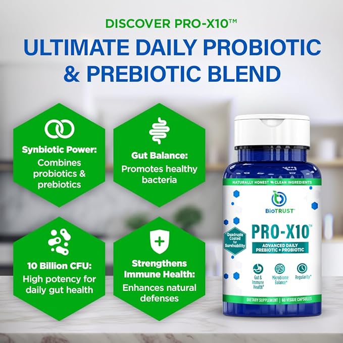 BioTrust Pro-X10 2.0 Probiotic Supplement - Probiotics for Digestive Health with Prebiotics - Immune System Support and GI Health - Free from Gluten Soy and Dairy Non GMO - 60 Capsules