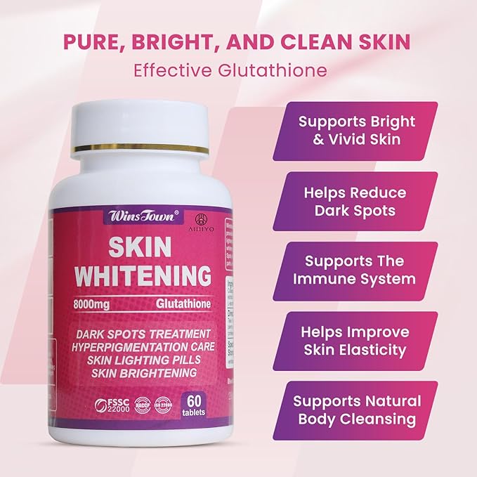 AIHIYO Skin Whitening Pill 8000mg Glutathione Supplement Dark Spots Melasma &amp Acne Scar Remover 60 Tablets