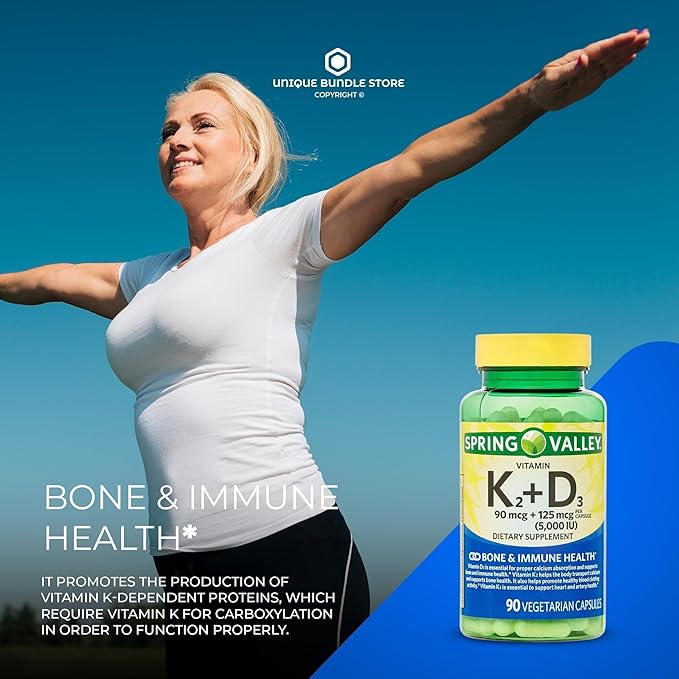 Unique Bundle Store Vitamin D3 K2 5000 IU – 90 Vegetarian Capsules High Potency D3 with K2 Supplement Vitamina D3 con K2 Formula for Bone and Immune Support (Pack of 1)