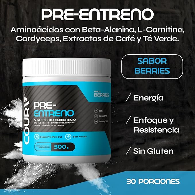 COURA Protein Performance Chocolate with Creatine 990g + Pre Workout Berries 300g Energy Boost - Gluten Free