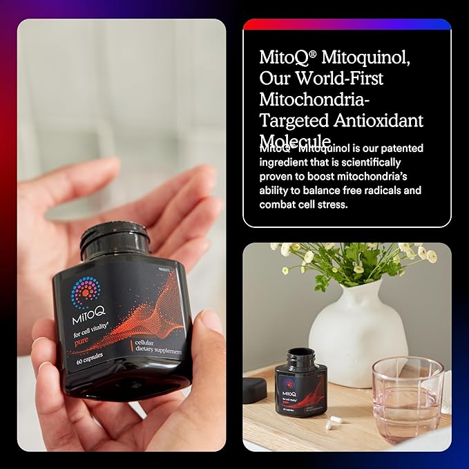 MitoQ Pure Advanced Mitochondria Supplement Superior Bioavailability to CoQ10 | Reduces Free Radical Damage for Healthy Aging Metabolism Heart Health Energy Strength &amp Mobility