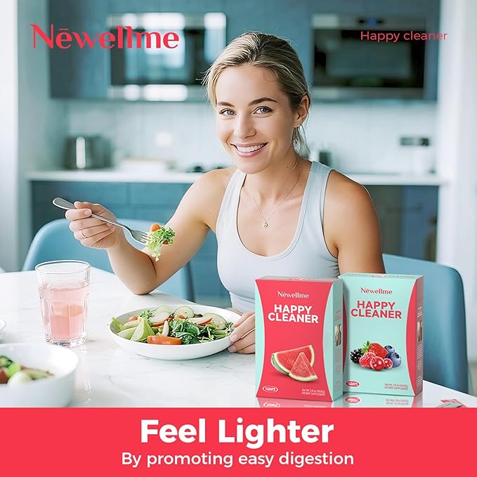NEWELLME Happy Cleaner Digestive Supplement Powder Gut Health Drink Mix with Probiotics Digestive Enzymes &amp Fiber Supports Digestion and Bloating Watermelon &amp Berry Variety 28 Sachets (2