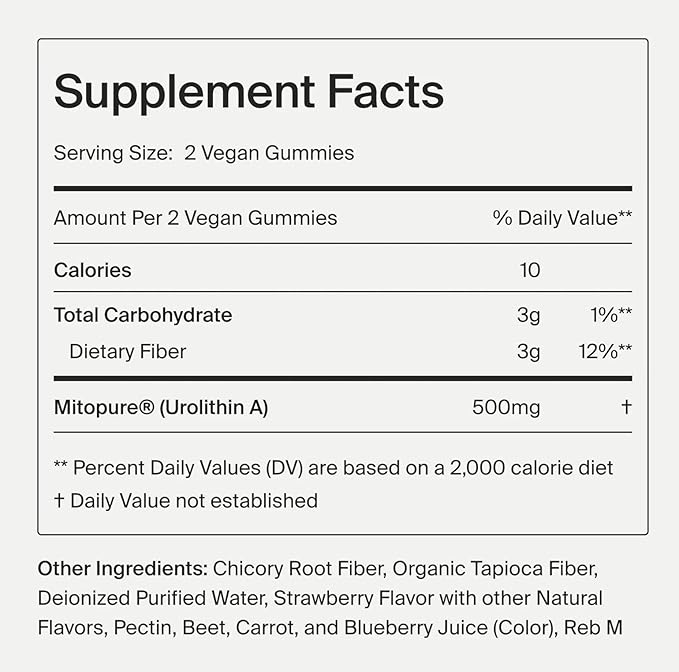 Timeline Mitopure Urolithin A Supplement Gummies - Clinically Proven Support for Healthy Aging Cellular Energy Muscle Strength and Longevity