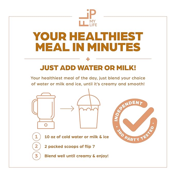Flip My Life Flip 7 Natural SuperFood Plant-Based Protein Complete Meal Replacement to Support Healthy Gut 7 Mega Nutrient Rich Blends all in one to AGE BETTER - Peanut Butter