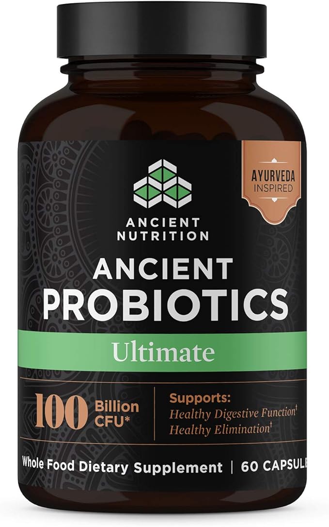 Ancient Nutrition Probiotics Probiotics Ultimate 100 Billion CFUs*/Serving Digestive and Immune Support Gluten Free Ancient Superfoods Blend 60 Capsules
