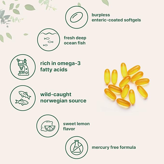Omega 3 Fish Oil DHA Supplements 1000mg with EPA 500mg 200 Softgels – Lemon Flavored Burpless (Enteric Coated) | Deep Sea Fresh Fish Wild Caught from Norwegian Waters | Mercury Free