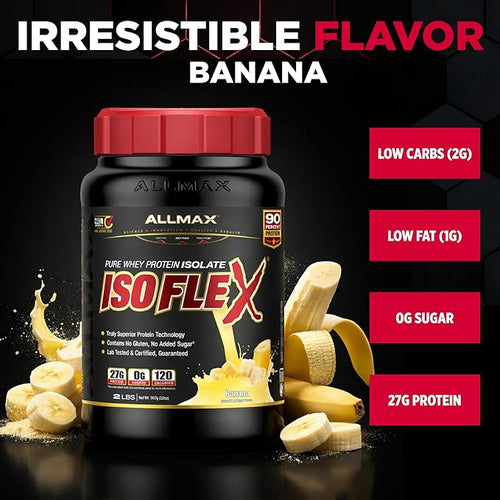 ALLMAX ISOFLEX Pure Whey Isolate Protein Powder - Gluten Free Low Lactose Sugar-Free - High-Protein Clean Keto-Friendly for Pre Post Workout Supplement for Women and Men | Banana 2lb