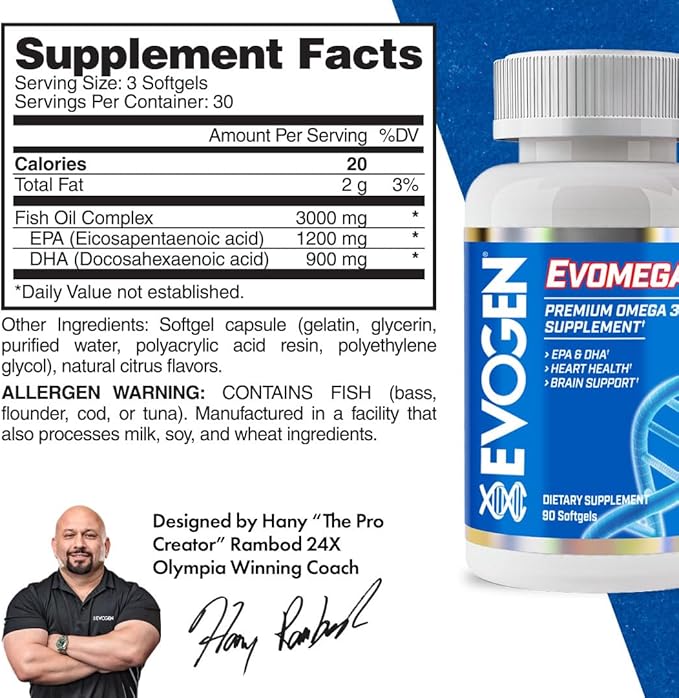 Evogen Omega Fish Oil | Premium Omega-3 Supplement | Overall Wellness | EPA &amp DHA | 90 Softgels