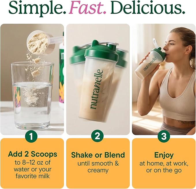 Nutranelle Vanilla Protein Powder - 25g Vegan Protein Powder with Greens - Unsweetened &amp Gluten Free Plant Based Protein - Gluten Free Nutrition Made in USA - Perfect for Smoothies Shakes &amp R