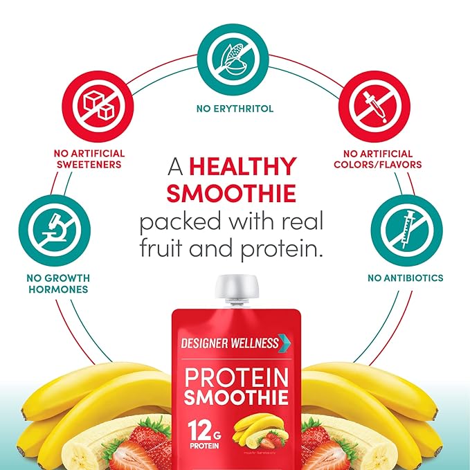 Designer Wellness Protein Smoothies Super Fruits Variety Pack and Strawberry Banana Bundle