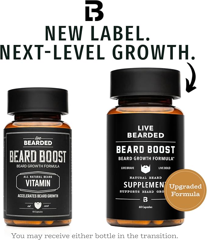 Live Bearded Beard Boost - Beard Growth Vitamins for Men with Biotin Collagen Silica Fo-Ti Root - Facial Hair Growth for Men Made in the USA | 30-Day Supply