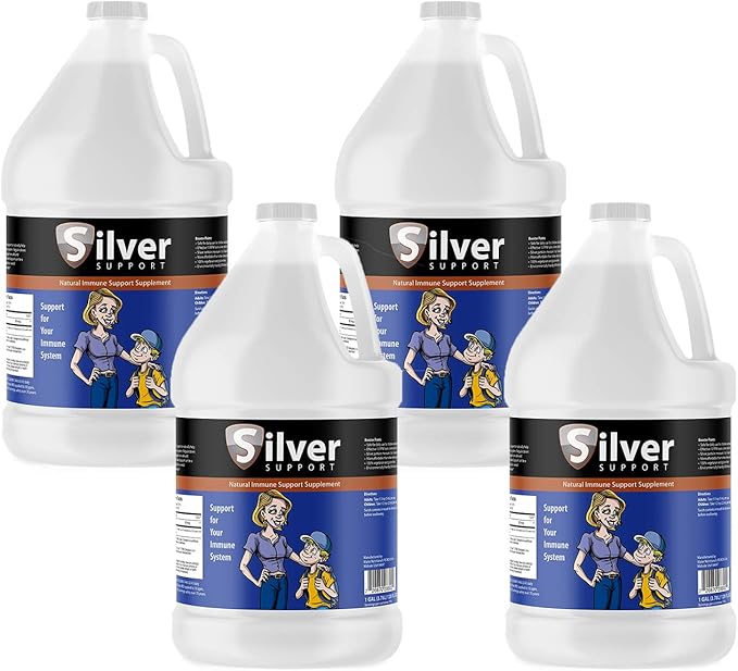 Silver Support - Herbal Immune Support Supplement Nano-sized Silver Solution Immune Booster for Kids Pets &amp Adults Purified Silver Fortify Your Immune System for Cold and Flu Season - 4 Gallo