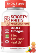 SmartyPants Multivitamin for Men &amp Women Multivitamin Gummies with Omega 3 (DHA/EPA) Vitamin D3 C Vitamin B12 B6 A K &amp Zinc Biotin Gluten Free 90 Count (30 Day Supply)