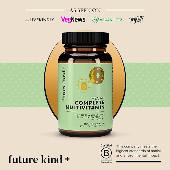 Future Kind Multivitamin Bundle - Vegan Complete Multivitamin and Vegan Essential Multivitamin - Vegan Vitamin B12 Omega 3 and Vitamin D3 - Complete Multivitamin 42 Vitamins in 1 for Men and Women