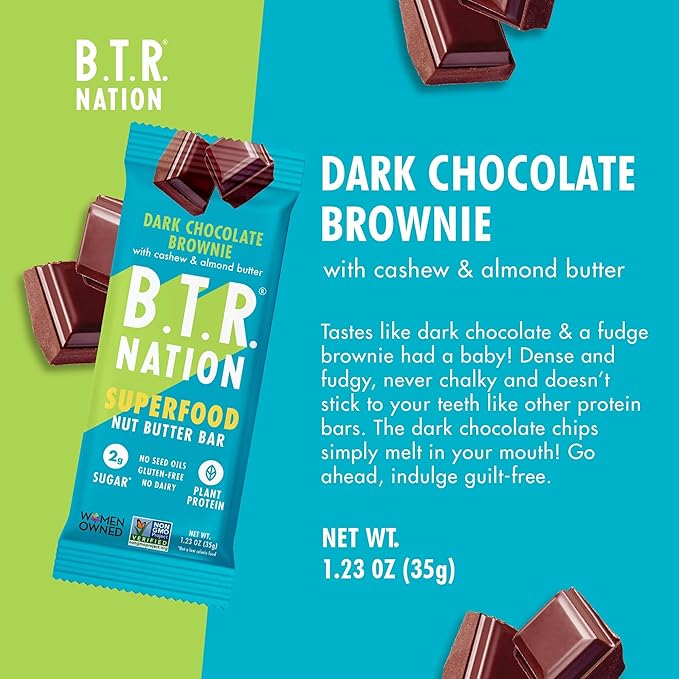 B.T.R Nation Keto Protein Bars Plant Based Vegan - Dark Chocolate Superfood Bar | 12 Bars | Low Carb and Gluten Free Free of Sugar Alcohols and Boosted with Powerful Superfoods