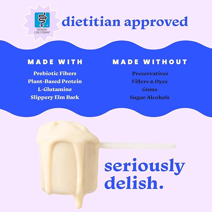 Gut-Friendly Protein Powder for Sensitive Stomachs Low FODMAP 20g Vegan Pea &amp Rice Protein with Prebiotic Fiber Dairy-Free Gluten-Free No Gums or Added Sugar - Vanilla Dream