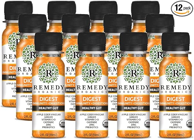 Remedy Organics Immunity Plus Shot Digest 12-Pack | Boost Energy Brain Function Detoxification and Metabolism | Certified-Organic Ingredients
