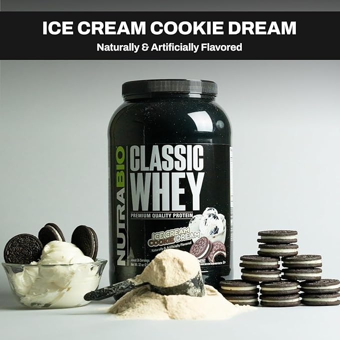 NutraBio Classic Whey Protein Powder- 25G Protein Per Scoop - Full-Spectrum Amino Acid Profile - No Fillers Artificial Colors Preservatives - Low Glycemic Index - (Ice Cream Cookie Dream 2 Pounds)