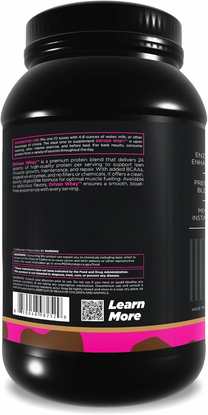 Driven WHEY- Whey Protein Powder: Delicious Clean Protein Shake- Improve Muscle Recovery with 23 Grams of Protein with Added BCAA and Digestive Enzymes (2lb Chocolate Peanut Butter)