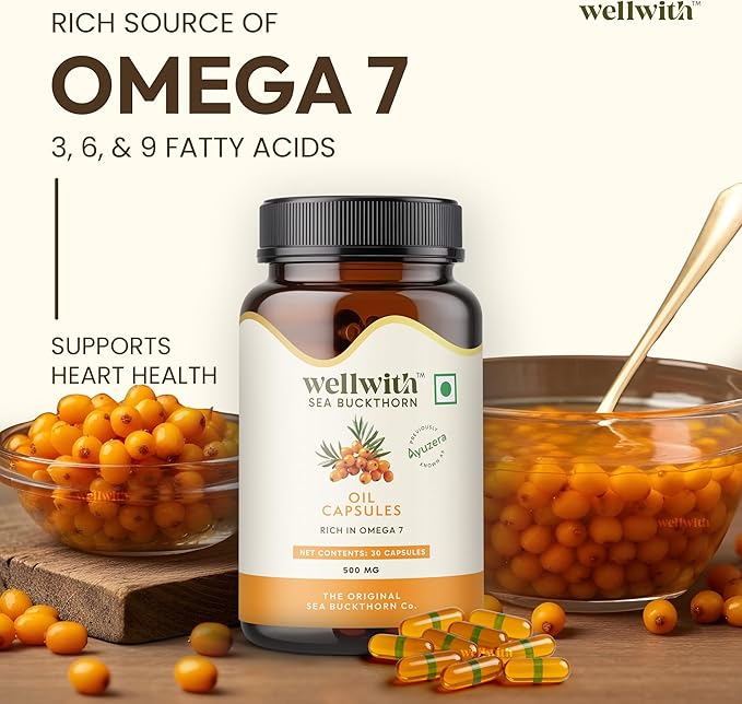 (Ayuzera Sea Buckthorn Berry Oil Vegan Omega 7 500mg 30 Softgels Capsules (Pack of 1) 15-Day Supply| Rich in Omega 3 6 7 &amp 9 for Muscle Bone Heart &amp Skin