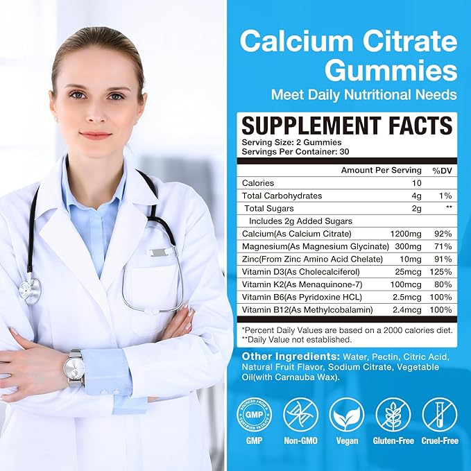 1200mg Calcium Gummies with Vitamin D3K2B6 Calcium Citrate Magnesium Zinc for Bonе &amp Immune Support Calcium Supplements for Women&ampMen 120 Chews