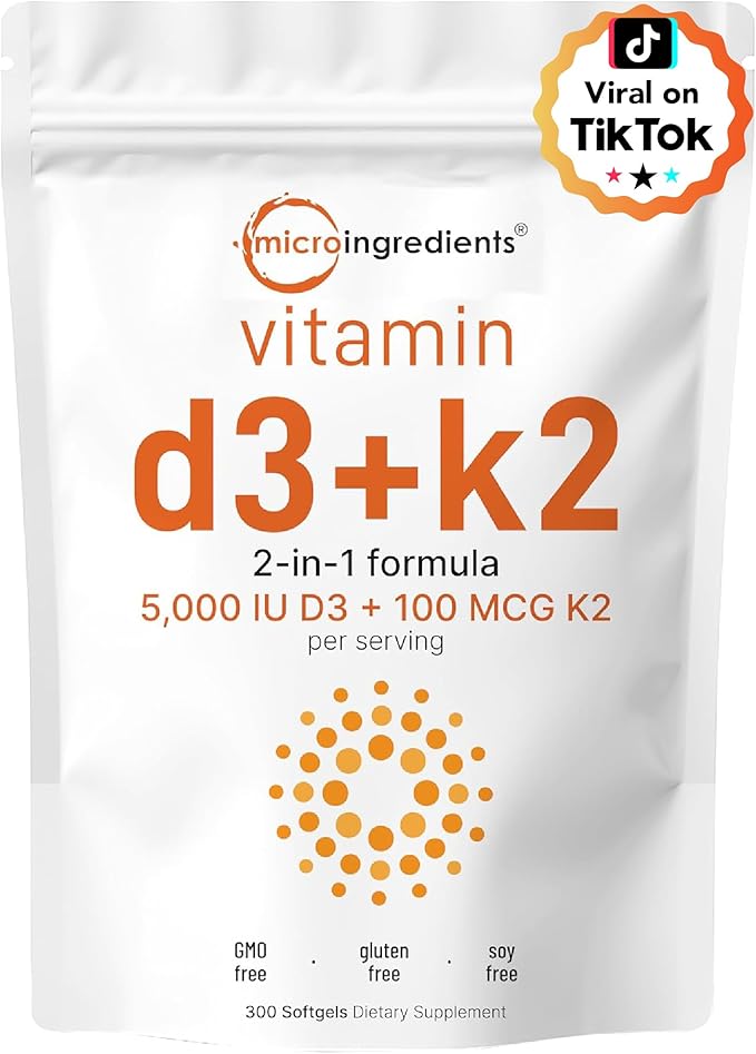Micro Ingredients Vitamin D3 5000iu + K2 100mcg Softgels &amp Lions Mane Supplement 240 Veggie Capsules Bundle 2 Pack | Essential Sunshine Vitamins | Superfood Mushroom Antioxidants with L-Ergothion