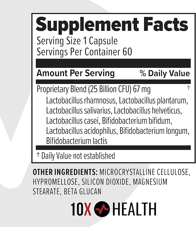 10X Health Probiotics for Men - 60 Capsules Immune Support Supplement &amp Probiotics for Digestive Health with Lactobacillus Rhamnosus Acidophilus &amp Bifidobacterium Probiotic for Gut Health