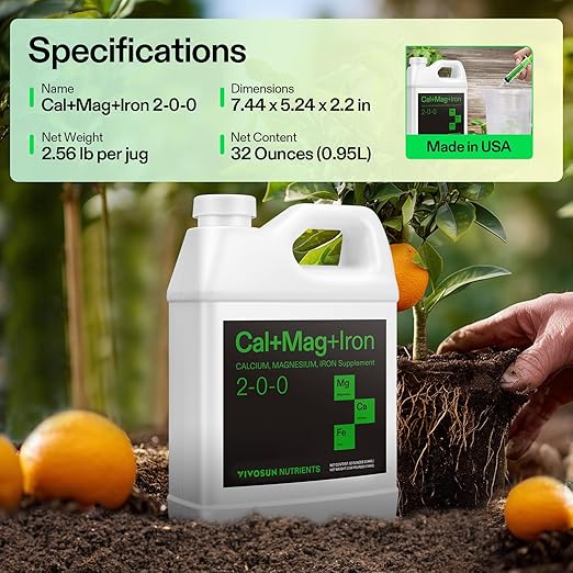 VIVOSUN Cal+Mag+Iron (2-0-0) Calcium Magnesium &amp Iron Supplement Liquid Nutrient Fertilizer for All Plants Concentrated Plant Food for Soil/Soilless Cultivation Hydroponics 1 Quart