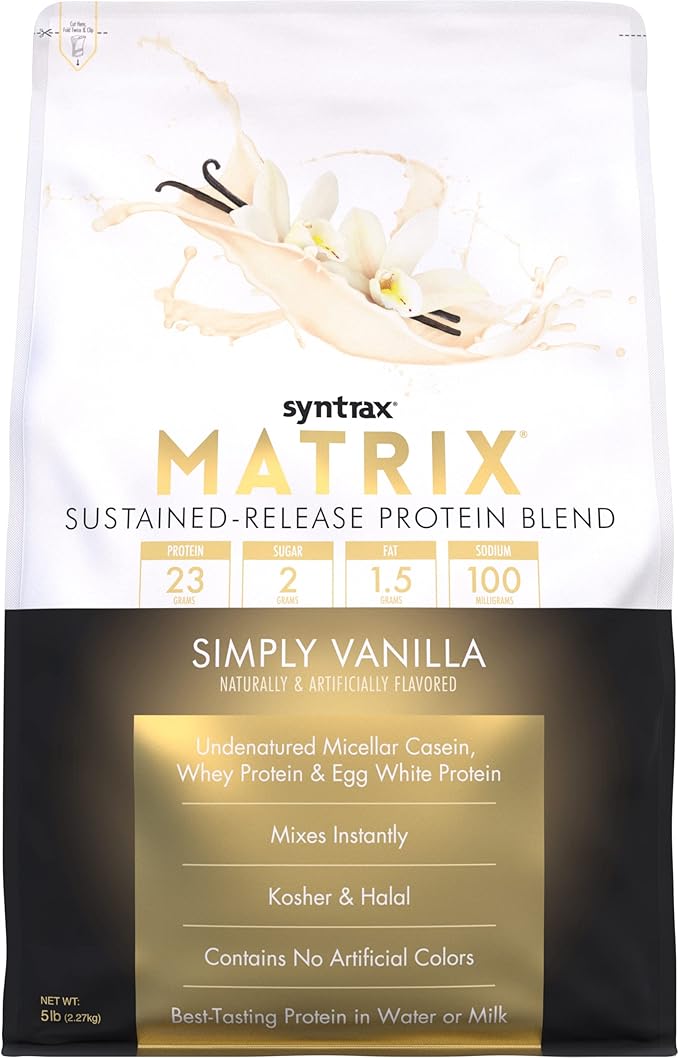 Nashua Nutrition Syntrax - Matrix 5.0 - Simply Vanilla - 5lb Bag - High Protein 23g - Low Fat - Low Carb - Low Sugar