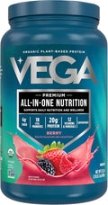 Vega All in One Nutrition Organic - 20g Plant-Based Pea Protein Berry 20 Servings Vitamins A &amp C Probiotics Greens Vegan Keto Gluten Free 24.3oz (Packaging May Vary)